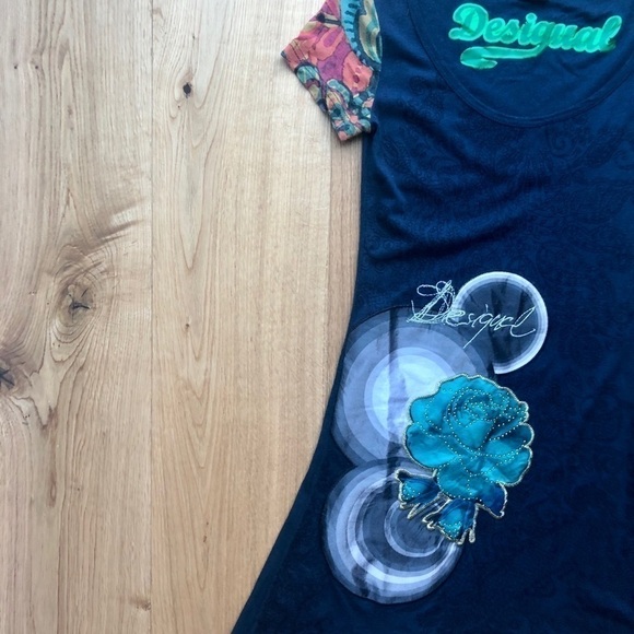 DESIGUAL BLUE FLORAL PRINT  MULTICOLOURED TUNIC - XS - Picture 15 of 16